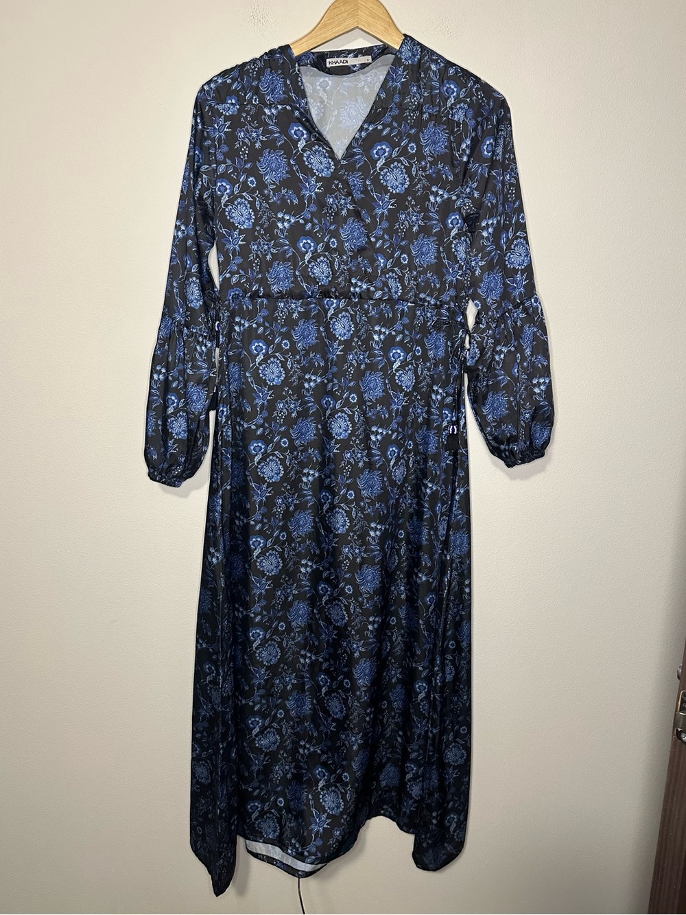 Khaadi floral black and blue boho dress beaded detail size small